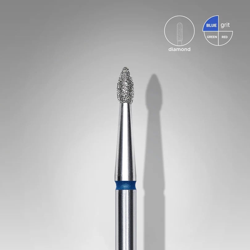 Elmas Sivri tomurcuk freze ucu, Mavi, Çap 1,8 mm, Çalışma Kısmı 4 mm