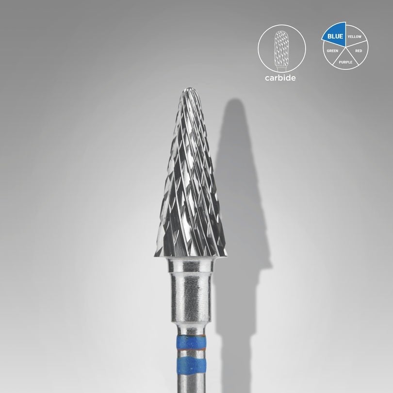 EXPERT solaklar için sert alaşım konik freze , mavi,çap 6 mm / çalışma kısmı 14 mm