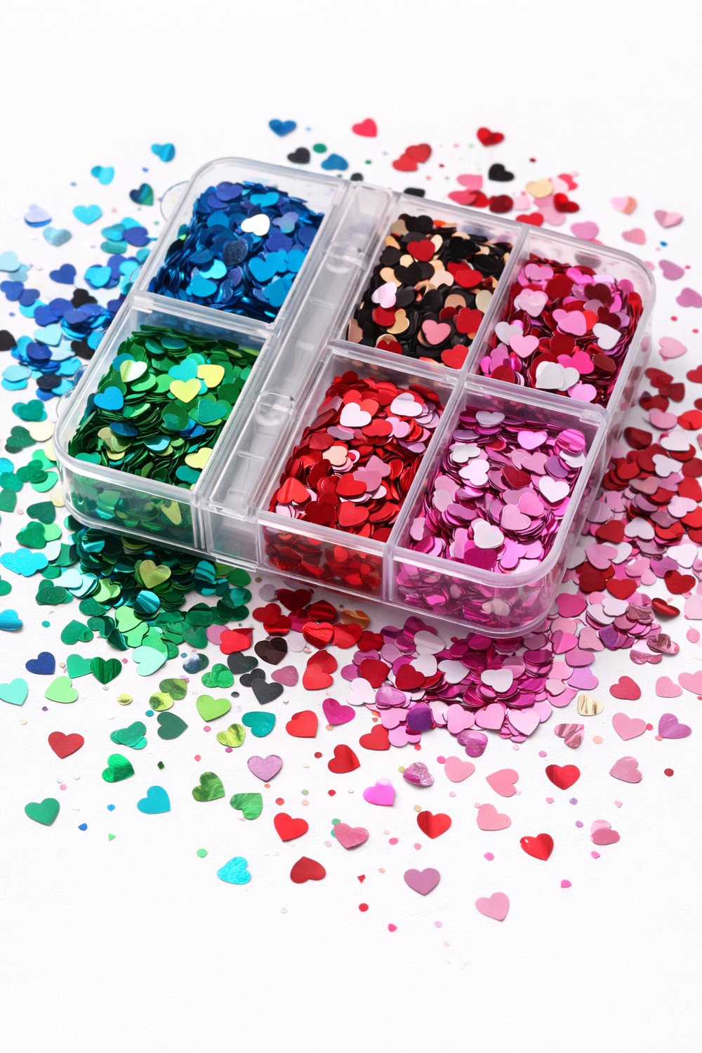 Rainbow Metallic Heart Nail Glitter Box