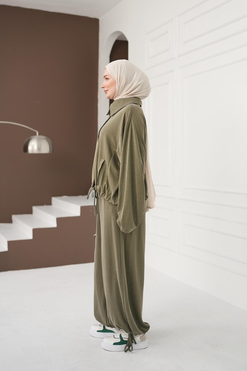 Büzgü Detaylı Pantolon Takım - Haki