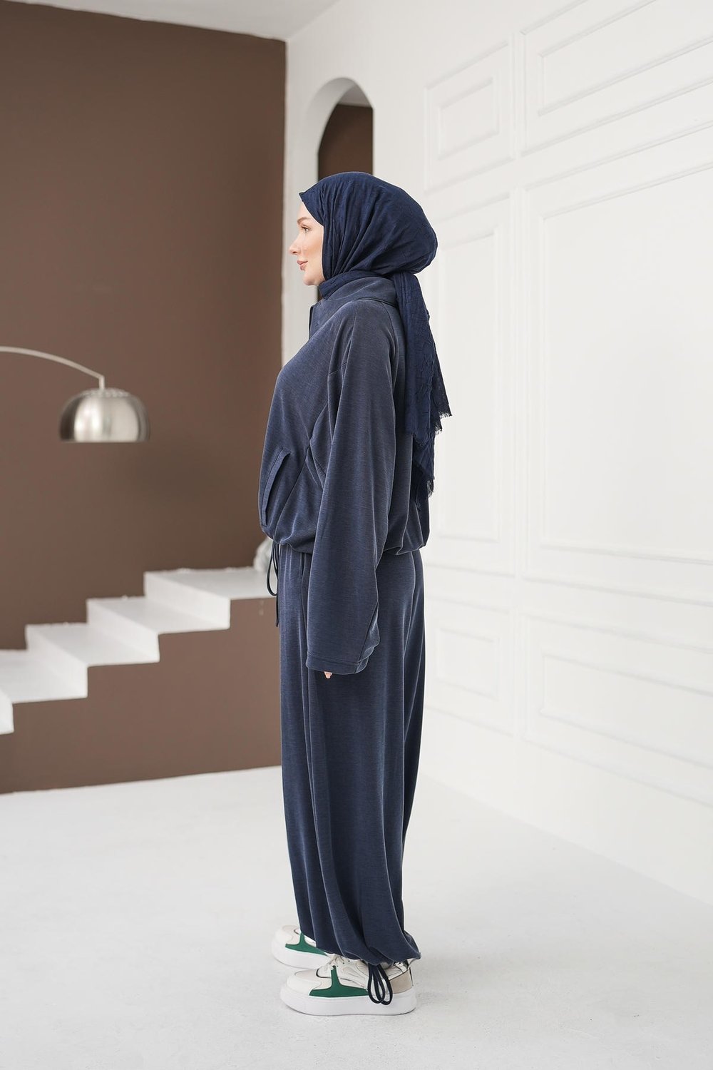 Büzgü Detaylı Pantolon Takım - Lacivert