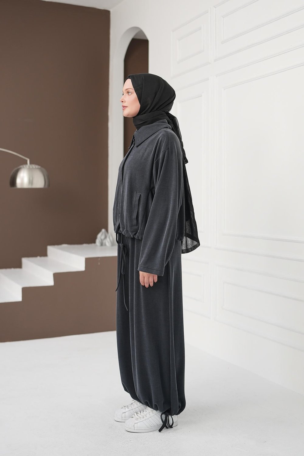 Büzgü Detaylı Pantolon Takım - Siyah