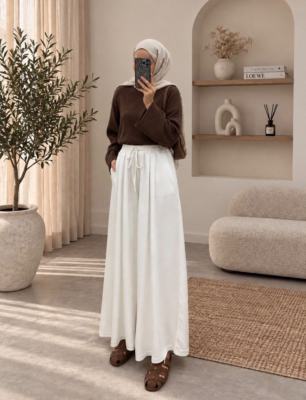 Cepli Etek Pantolon - Beyaz kadın giyim ürün görseli Arzestore