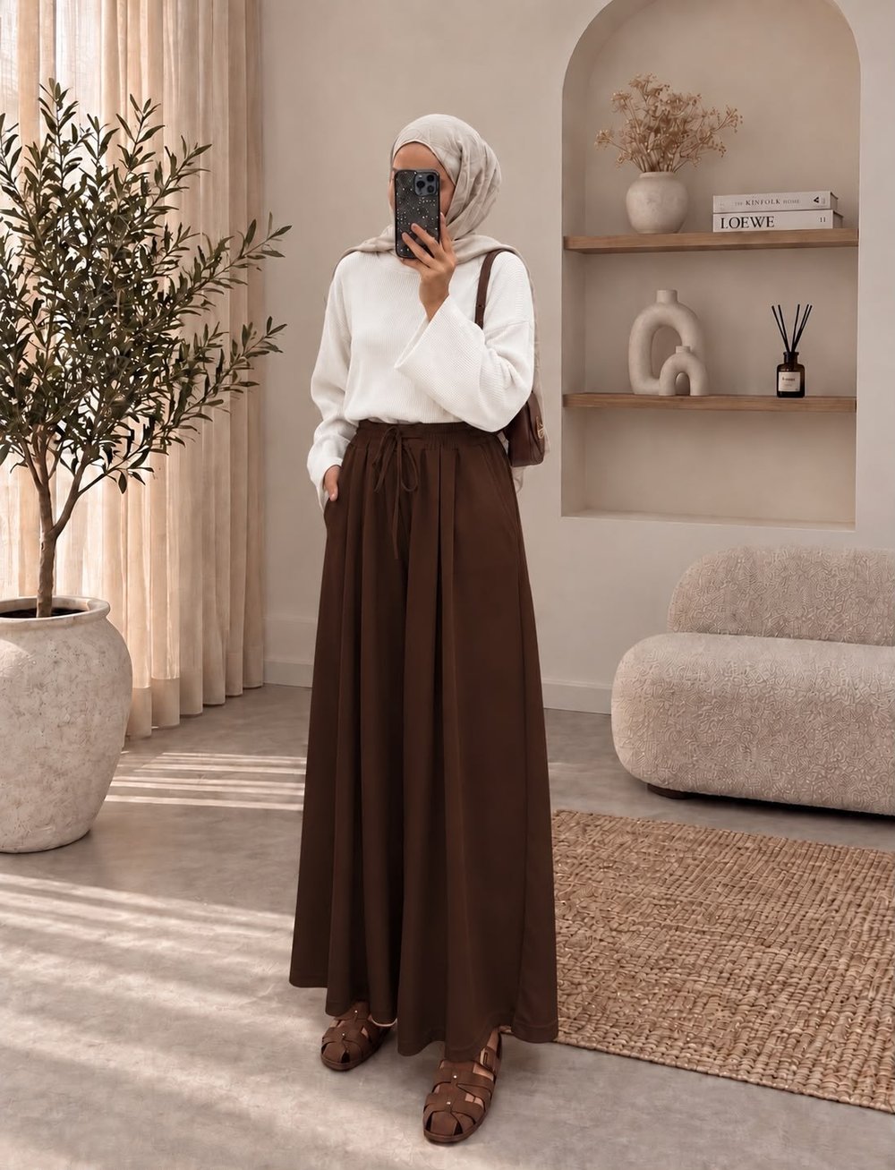 Cepli Etek Pantolon - Kahverengi kadın giyim ürün görseli Arzestore