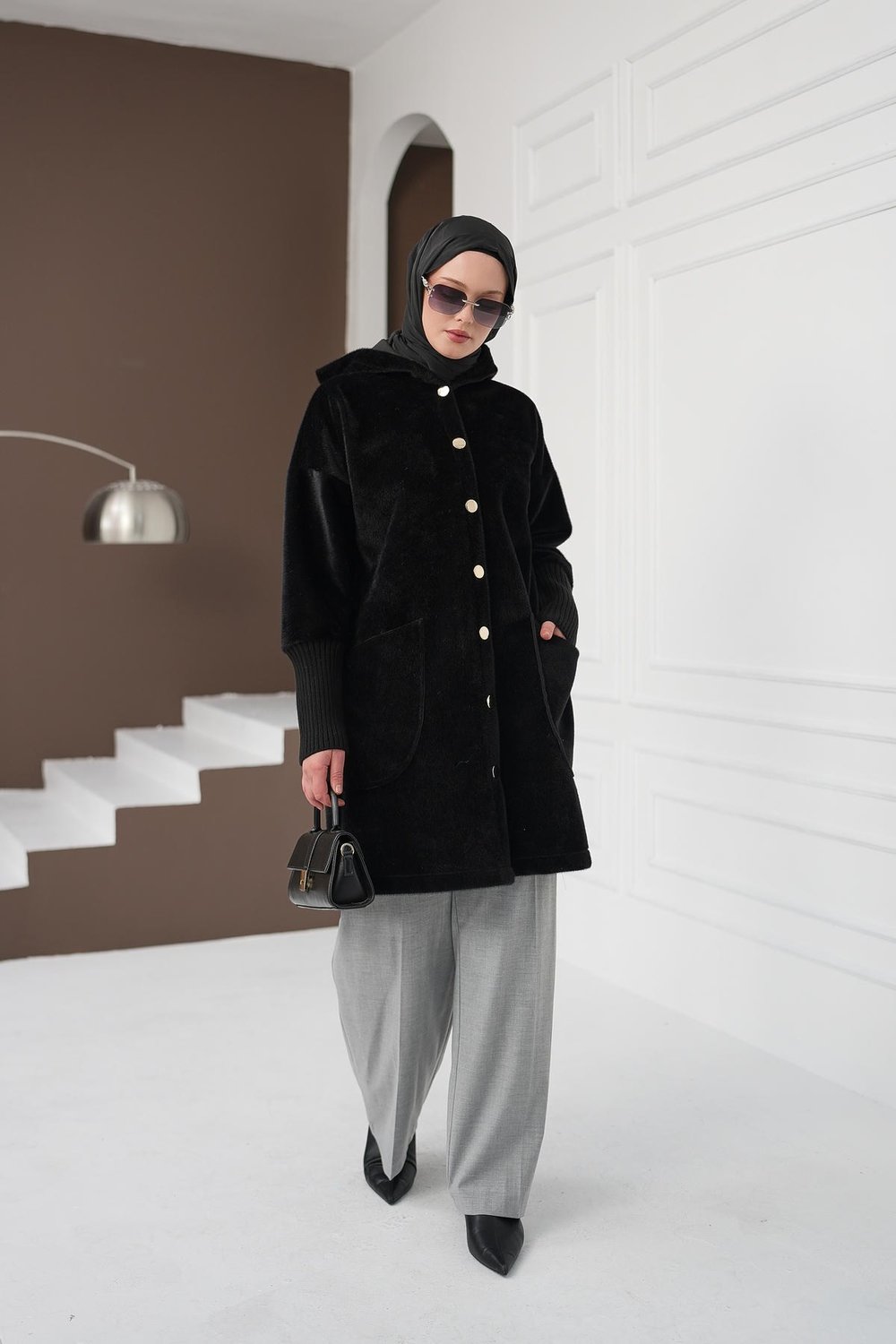Düğmeli Cepli Fox Hırka - Siyah