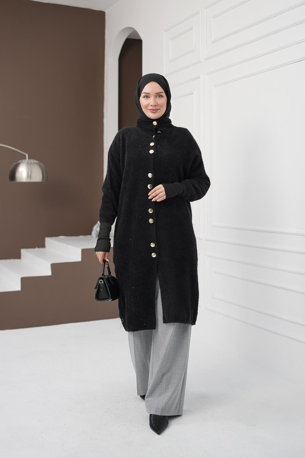 Düğmeli Yumoş Hırka - Siyah