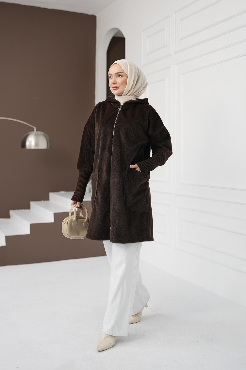 Fermuarlı Cepli Fox Hırka - Kahverengi