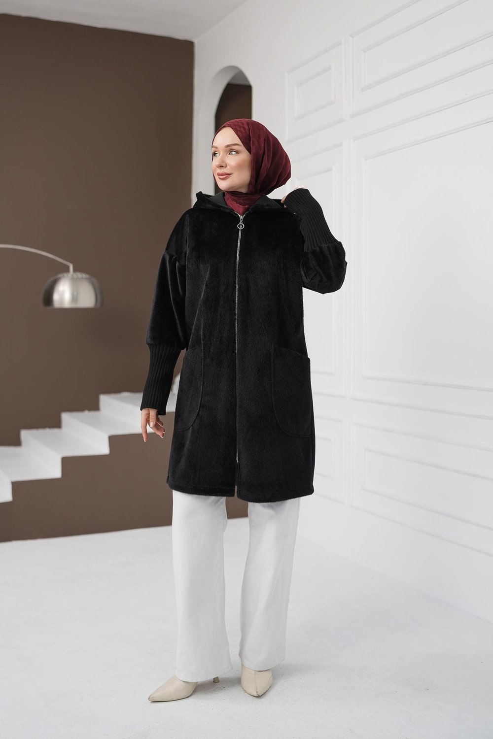 Fermuarlı Cepli Fox Hırka - Siyah