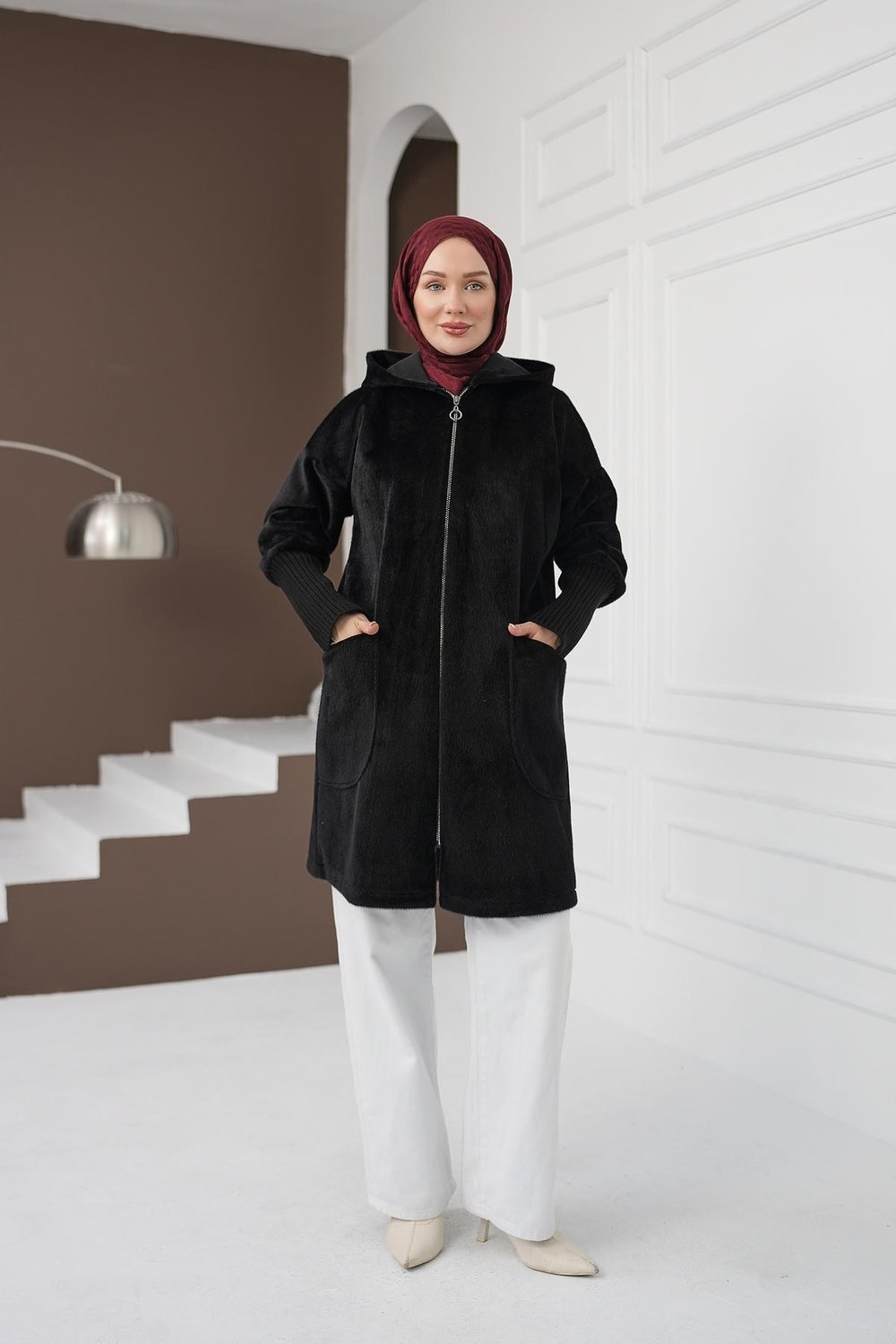 Fermuarlı Cepli Fox Hırka - Siyah