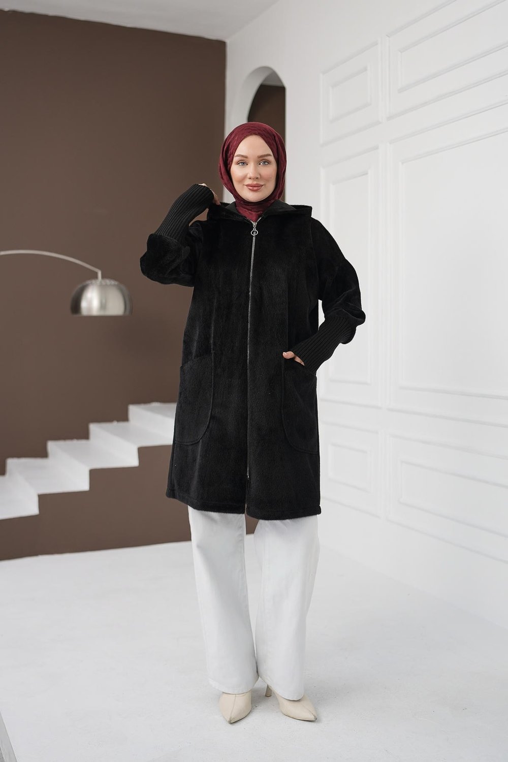 Fermuarlı Cepli Fox Hırka - Siyah