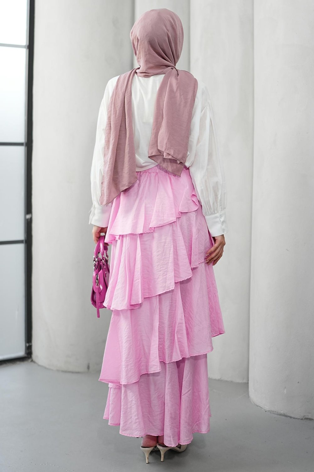 Fırfır Detaylı Çingene Model Etek - Pembe