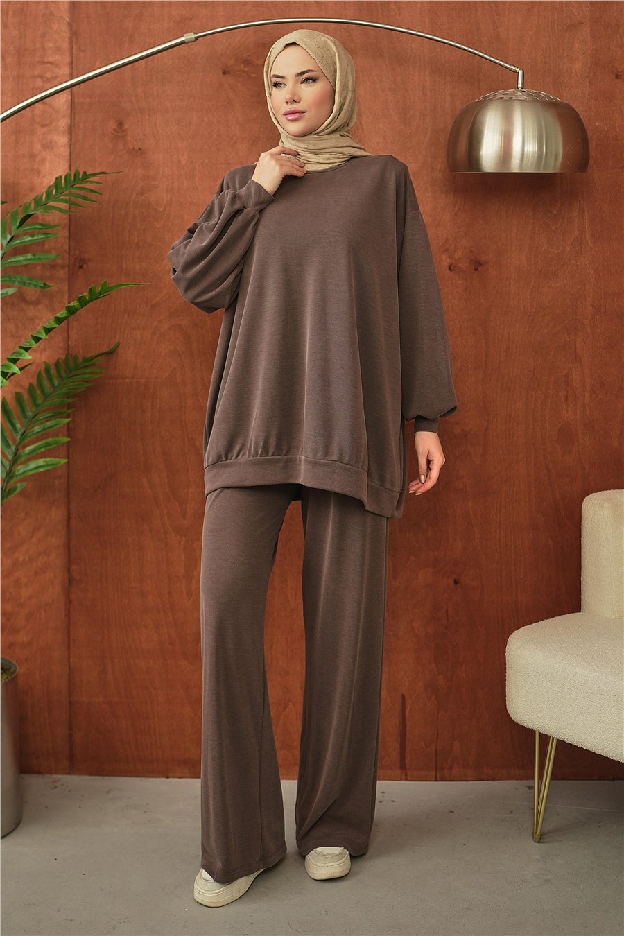 Kahverengi Oversize Rahat Kesim Tesettür Takım