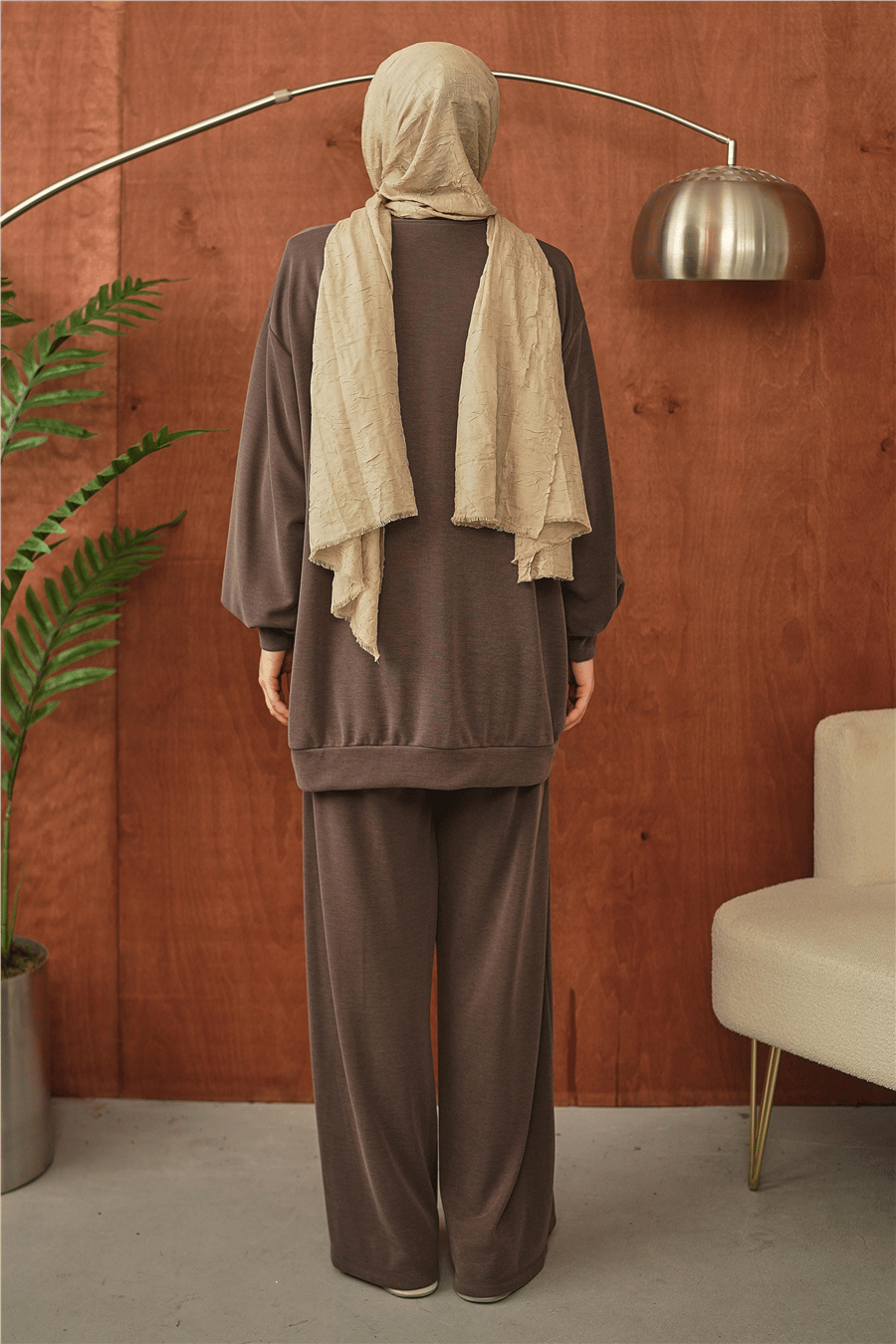 Kahverengi Oversize Rahat Kesim Tesettür Takım