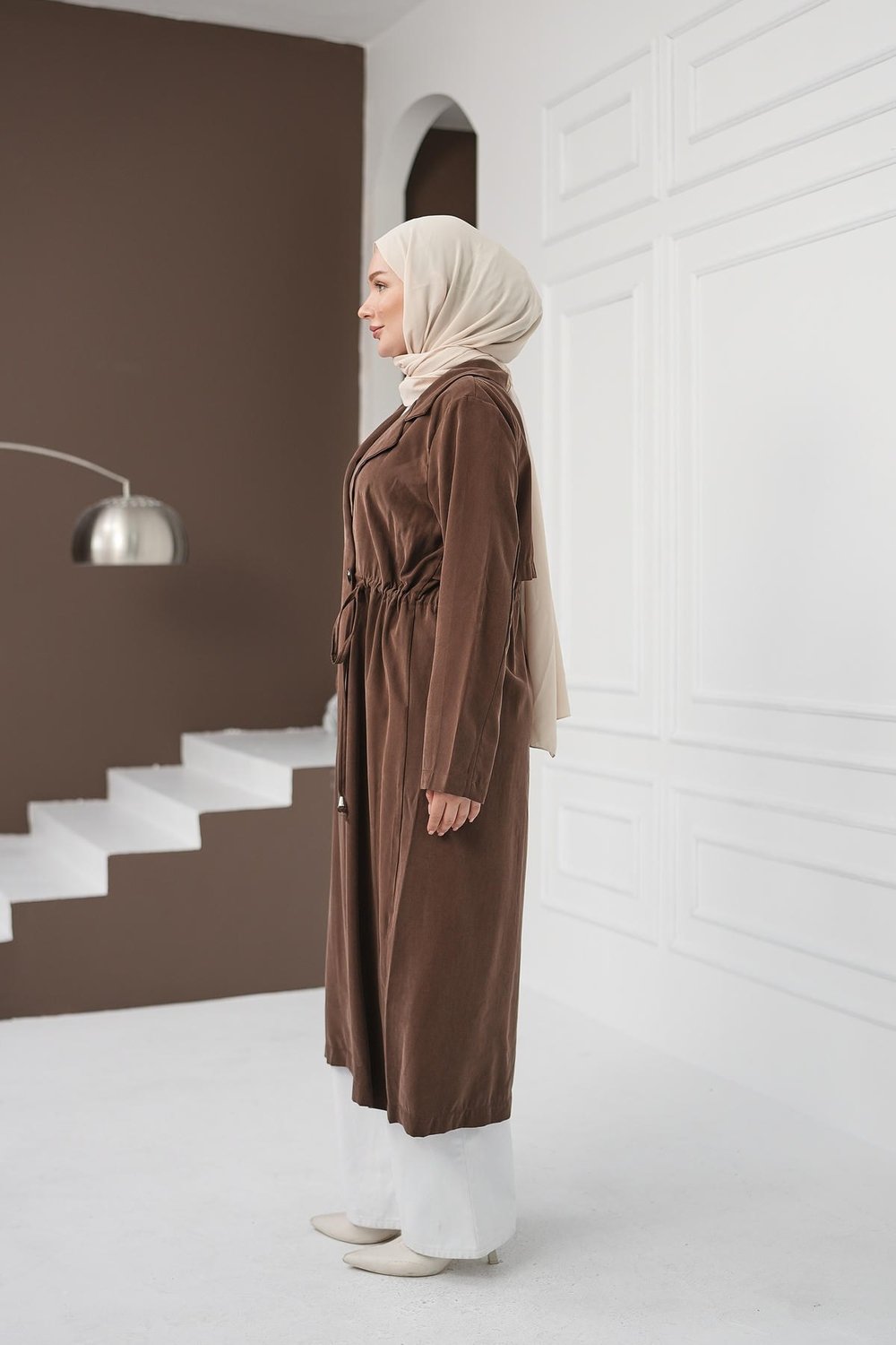 Şal Yaka İpli Tencel Kap - Acı Kahve