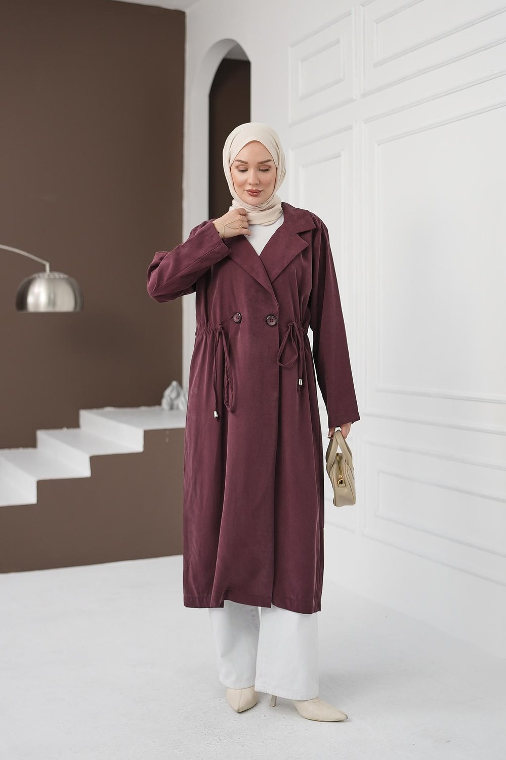 Şal Yaka İpli Tencel Kap - Gül Kurusu