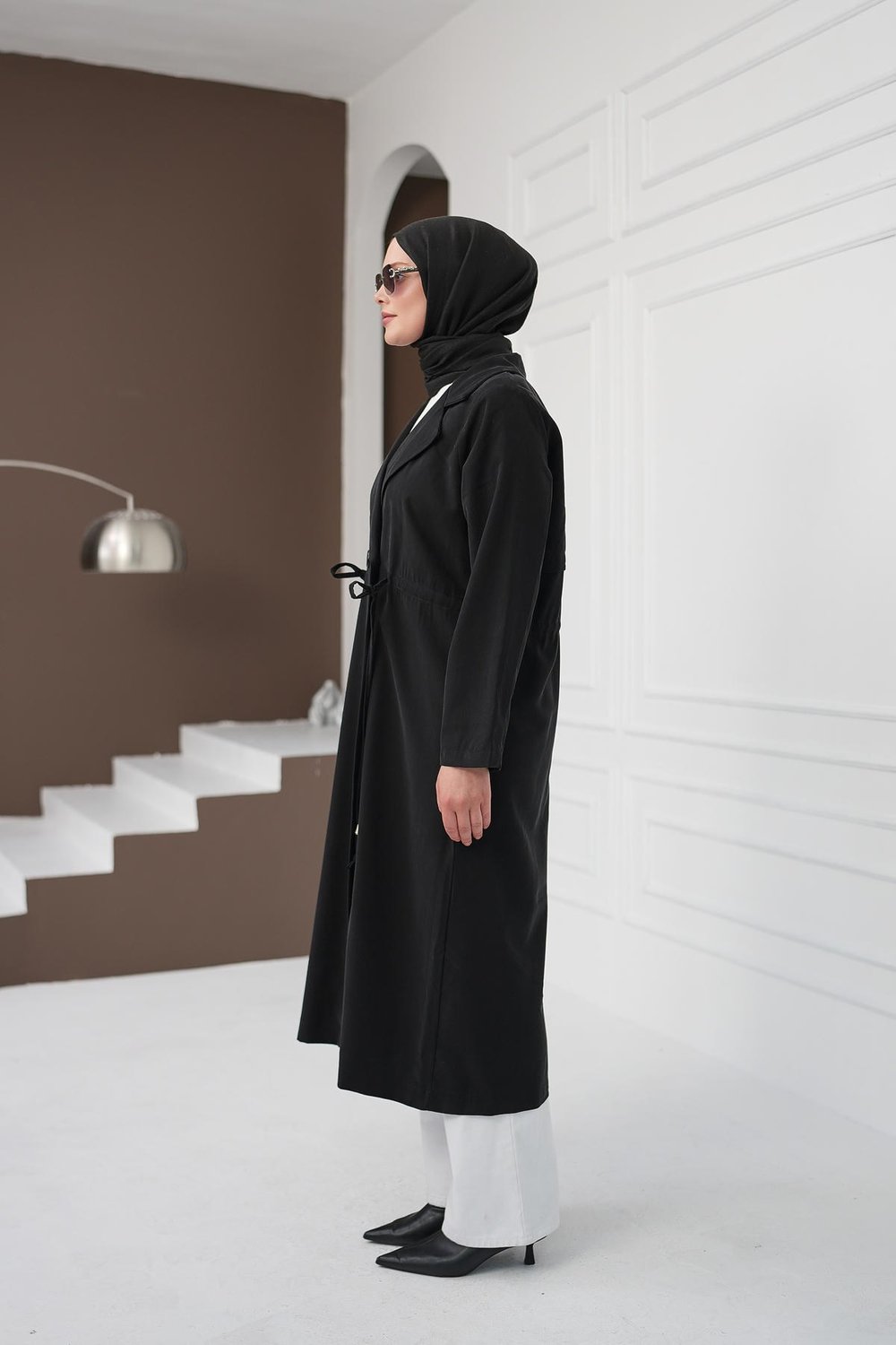 Şal Yaka İpli Tencel Kap - Siyah