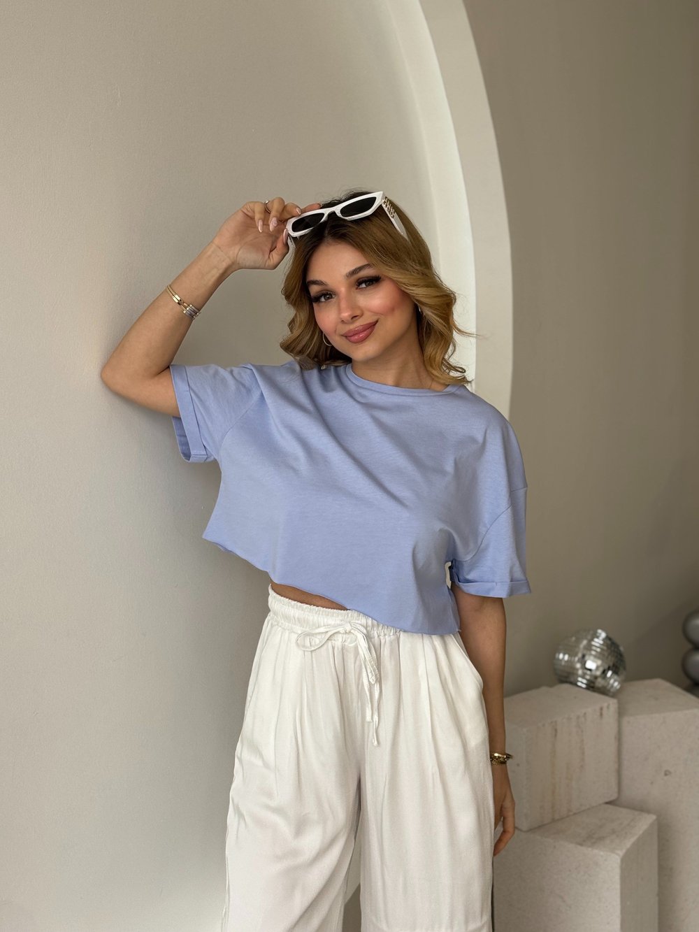 Mavi Kısa Kol Crop