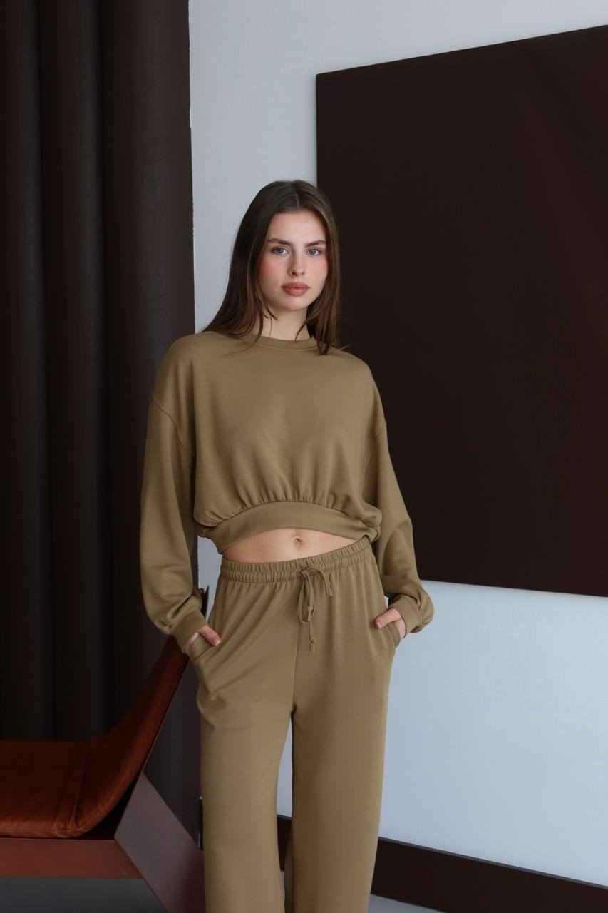 Yağ Yeşili Crop Eşofman Takımı