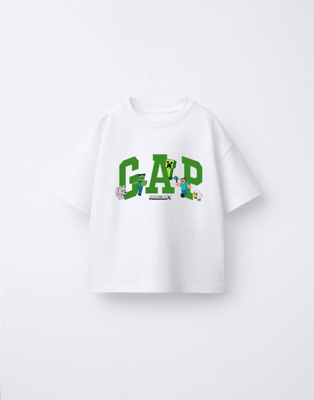 Erkek Çocuk Minecraft Ön Arka Baskılı Oversize Tshirt Beyaz