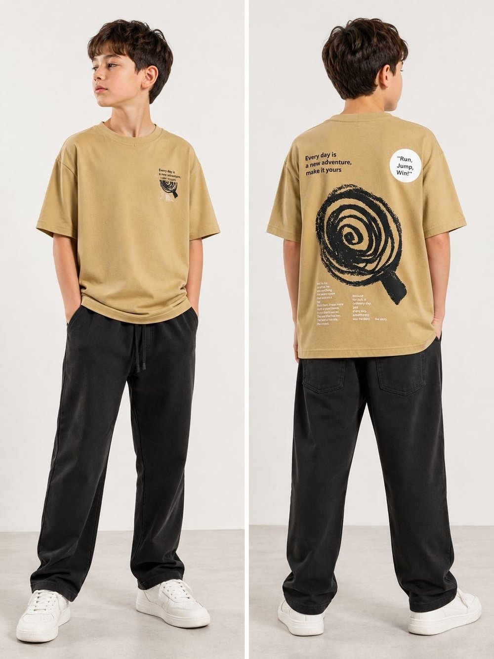 Erkek Çocuk Ön Arka Baskılı Tshirt Yumuşak Dökümlü Pantolonlu Takım