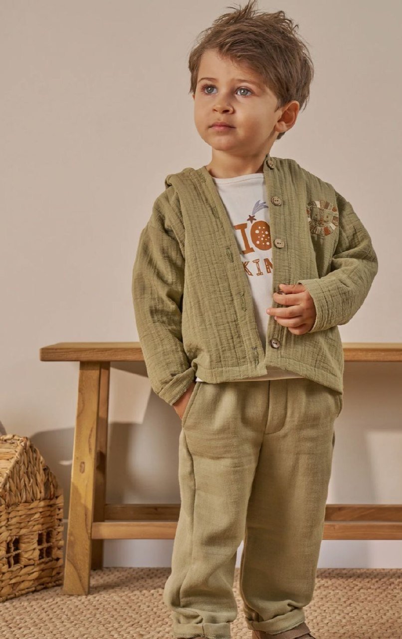 Kapşonlu 3 lü Dokuma  Set Haki