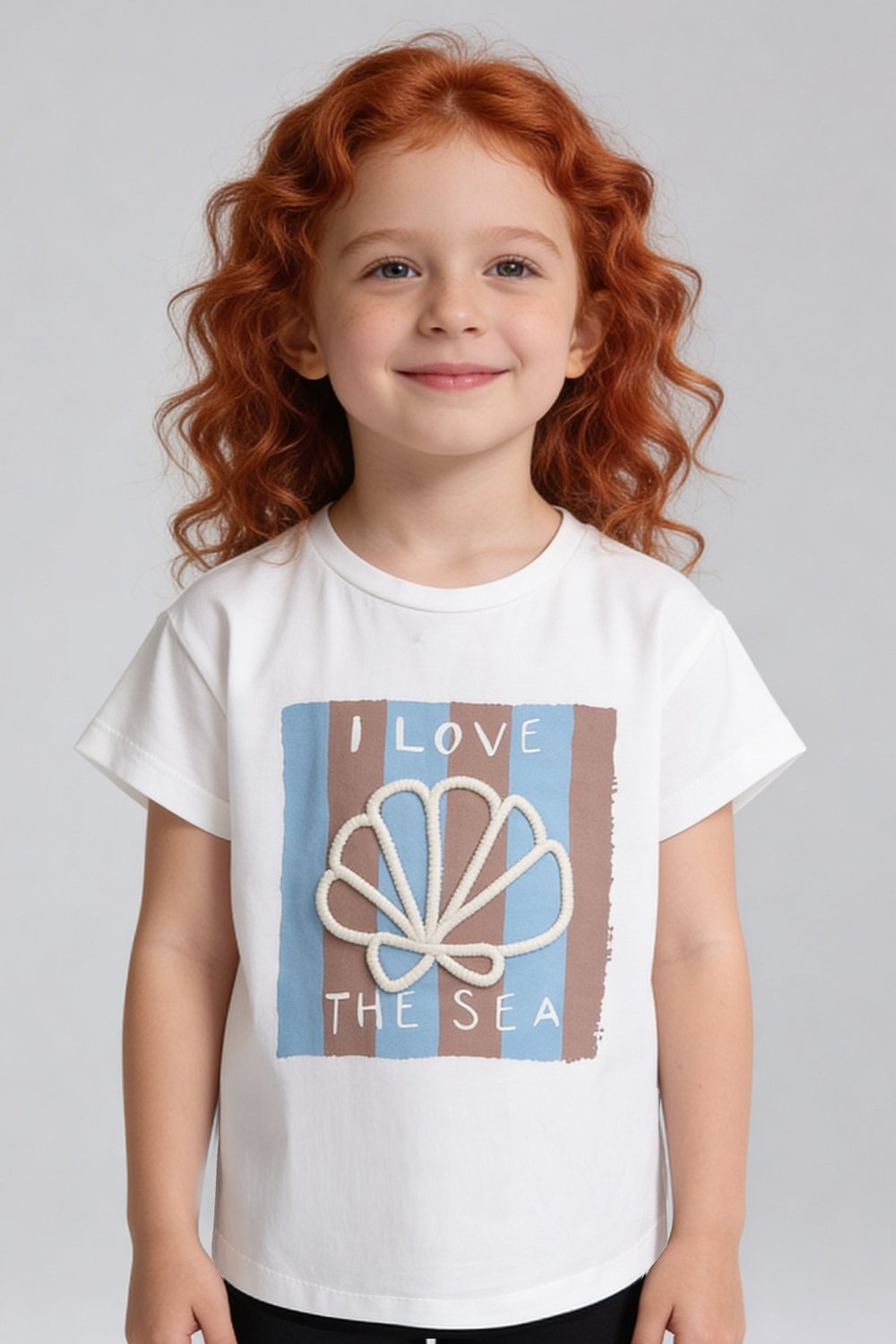 Kız Çocuk Midye Nakışlı Şık Tshirt Beyaz