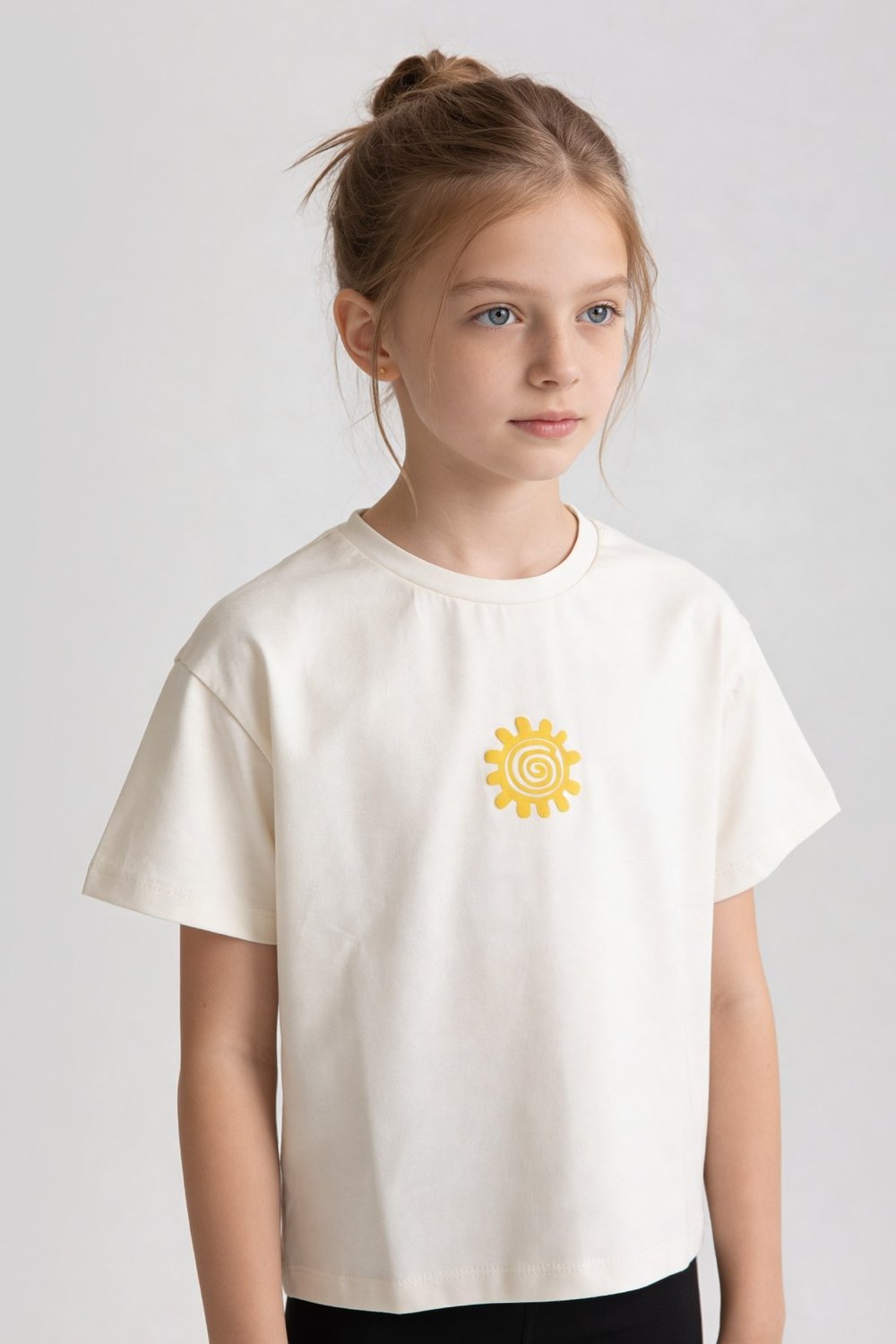 Kız Çocuk Ön Arka Baskılı Tshirt Ekru