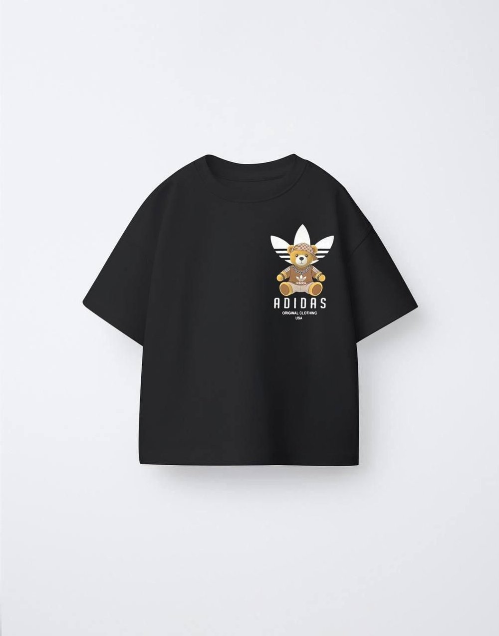 Kız-Erkek Çocuk Teddy Baskılı Oversize Tshirt Siyah