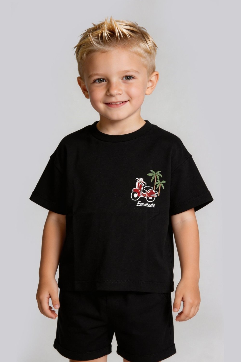 Ön Arka Taşıt Baskılı Oversize T-shirt Siyah