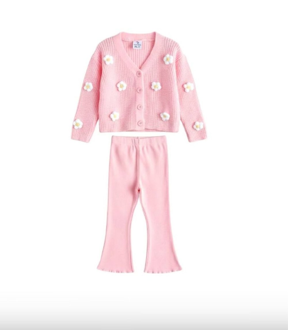 Papatyalı Triko 2 li Set Pembe