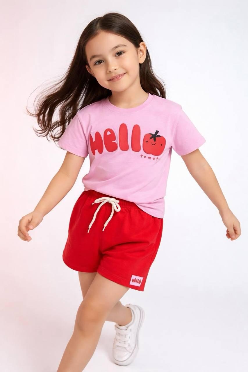 Tomato Baskılı Kız Çocuk Şortlu İkili Takım Kırmızı