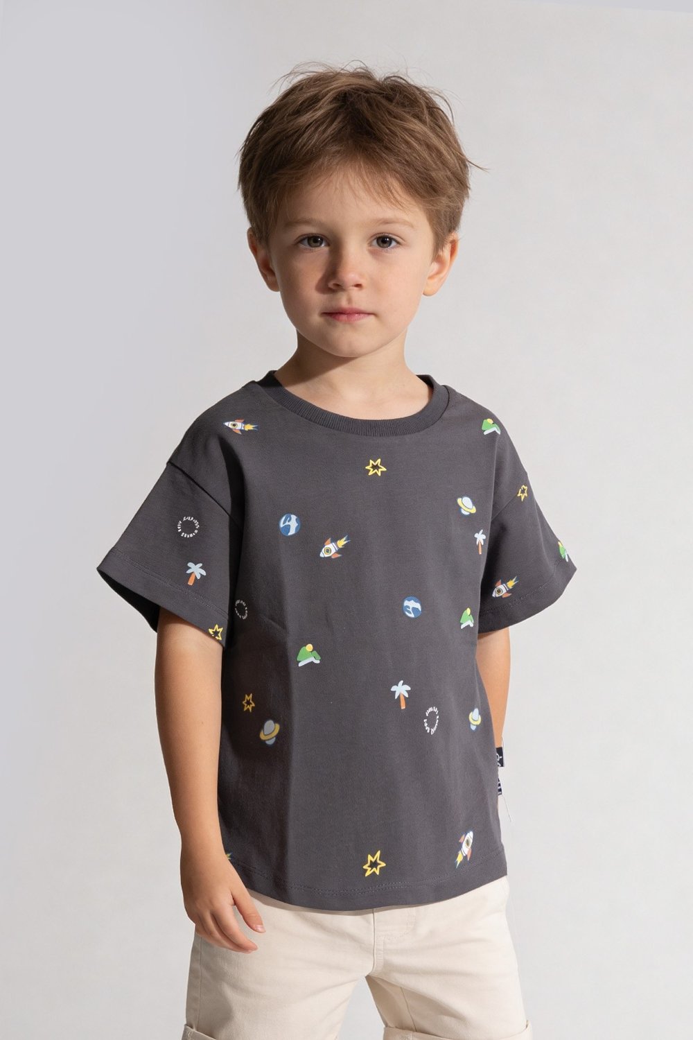 Uzay Temalı Oversize T-shirt Antrasit