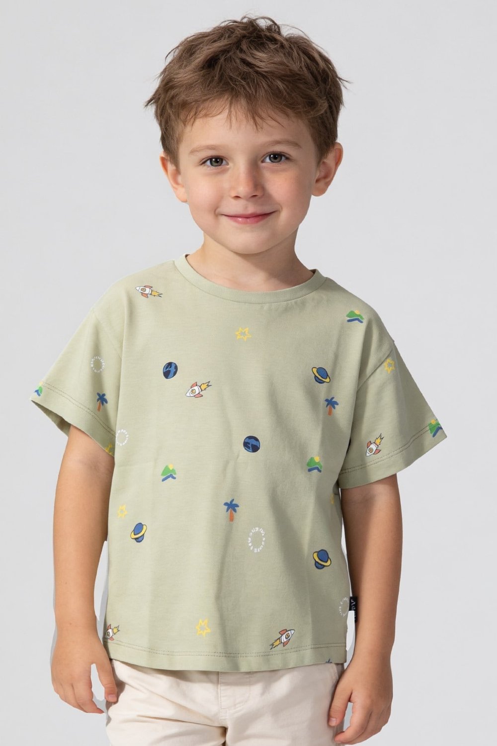 Uzay Temalı Oversize T-shirt Haki
