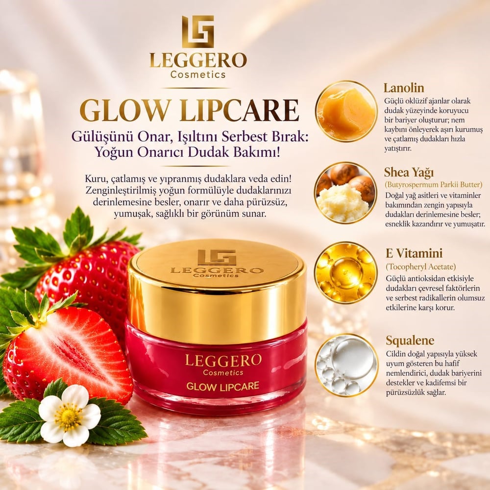 Glow Lipcare Çilek Aromalı Dudak Bakım Balmı 5gr