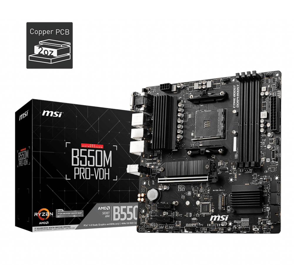 MSI B550M PRO-VDH DDR4 4400MHZ 1XVGA 1XHDMI 1XDP 2XM.2 USB 3.2 MATX AM4 (AMD 5000 VE 3000 SERİSİ İŞLEMCİ UYUMLU)