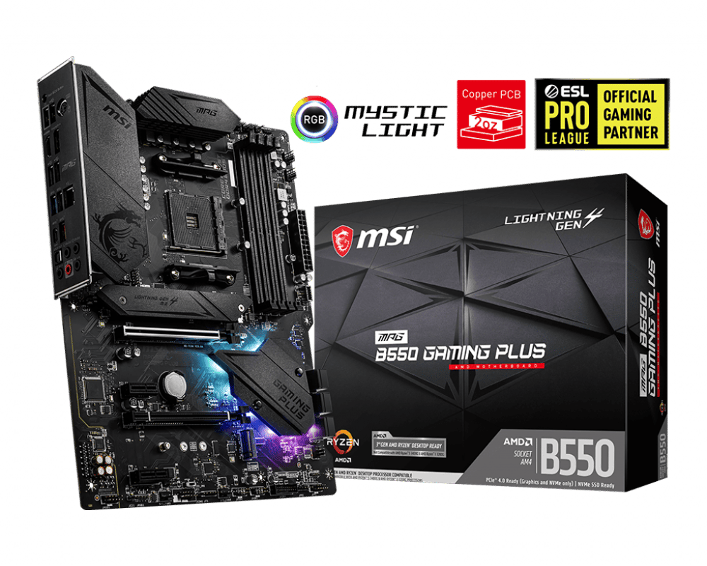 MSI MPG B550 GAMING PLUS DDR4 4400MHZ 1XHDMI 1XDP 2XM.2 USB 3.2 ATX AM4 (AMD 5000/4000G/3000 SERİLERİ İLE UYUMLU)