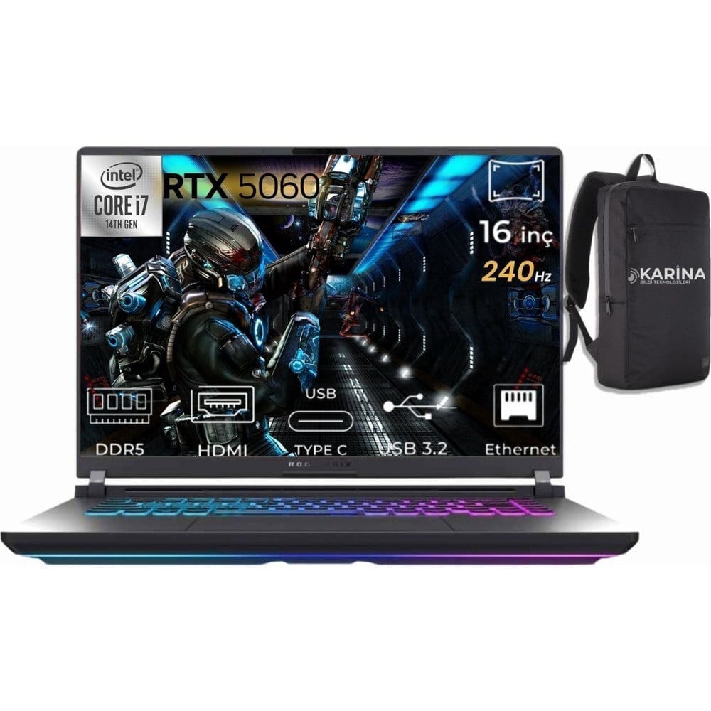 Asus Rog Strix G16 I7-14650HX G615JMR-S5048-K02 48GB 512GB RTX5060 8gb Freedos 16
