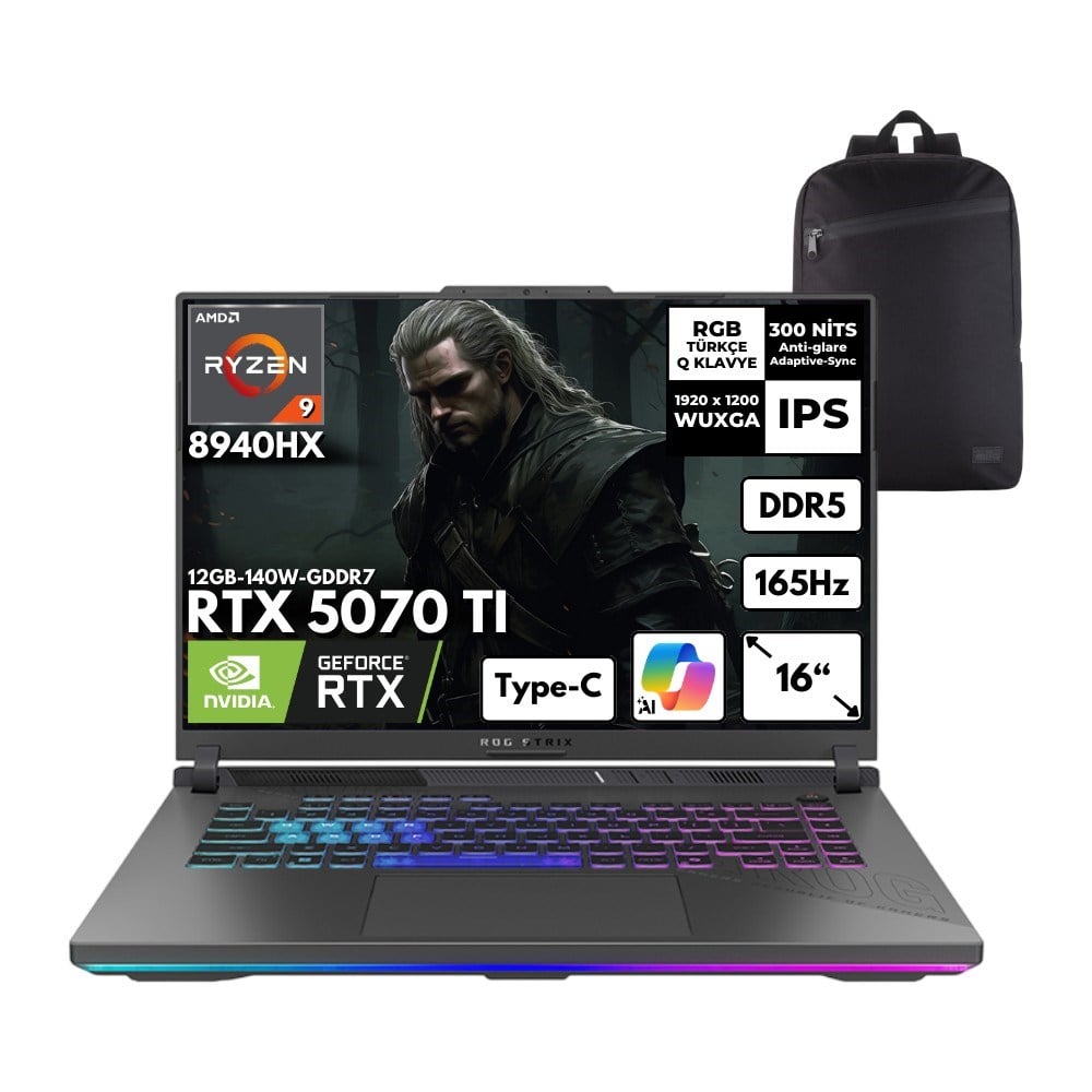 Asus Rog Strix G16 Ryzen 9-8940HX 32-Gbddr5 2 Tbssd RTX5070TI (12GB-140W-GDDR7) 16