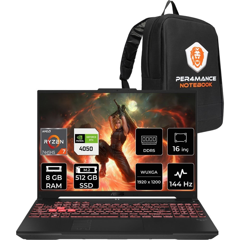 Asus Tuf A16 Ryzen 7 7445HS RTX 4050 Gaming Laptop 8GB RAM 512GB SSD 16