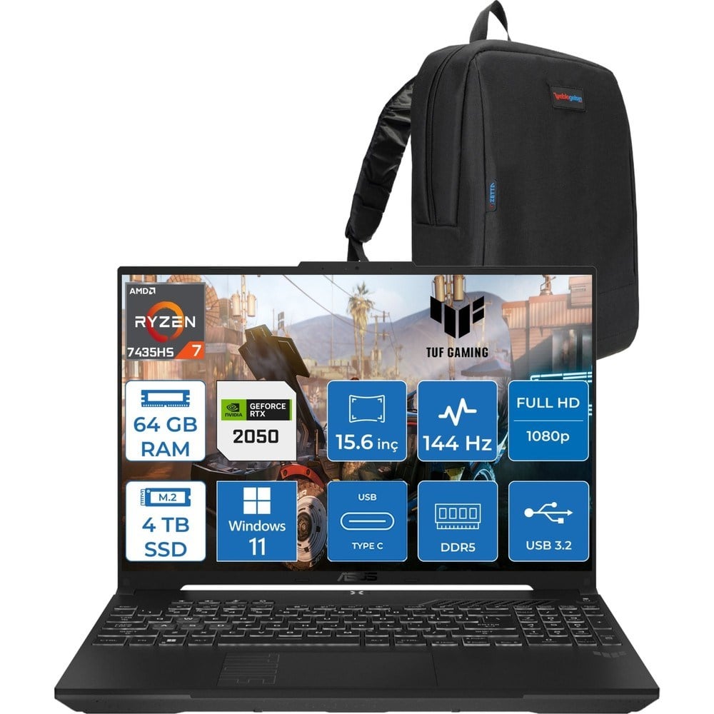 Asus Tuf Gaming A15 FA506NFR Amd Ryzen 7 7435HS 64 GB Ddr5 4tb SSD RTX2050 4 GB 15.6