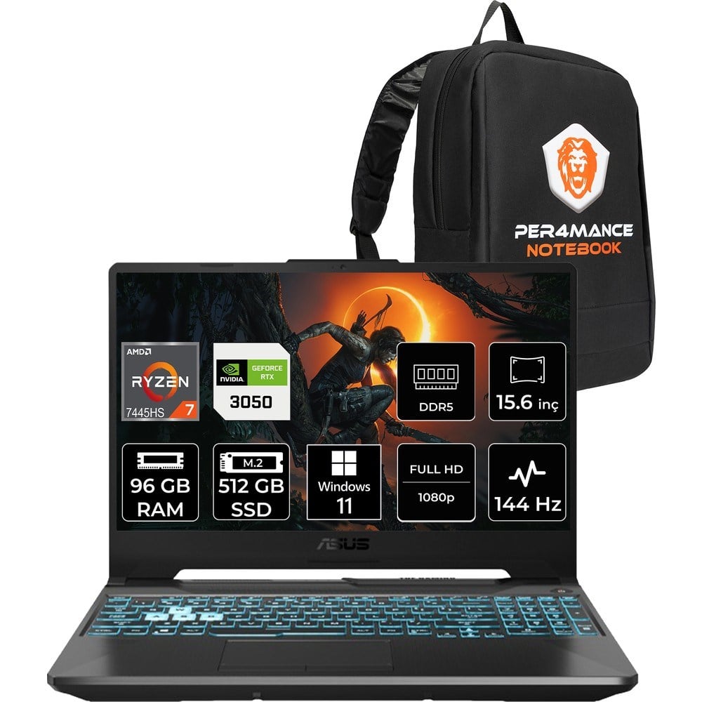 Asus Tuf Gaming A15 Ryzen 7 7445HS RTX 3050 Gaming Laptop 96GB RAM 512GB SSD 15.6