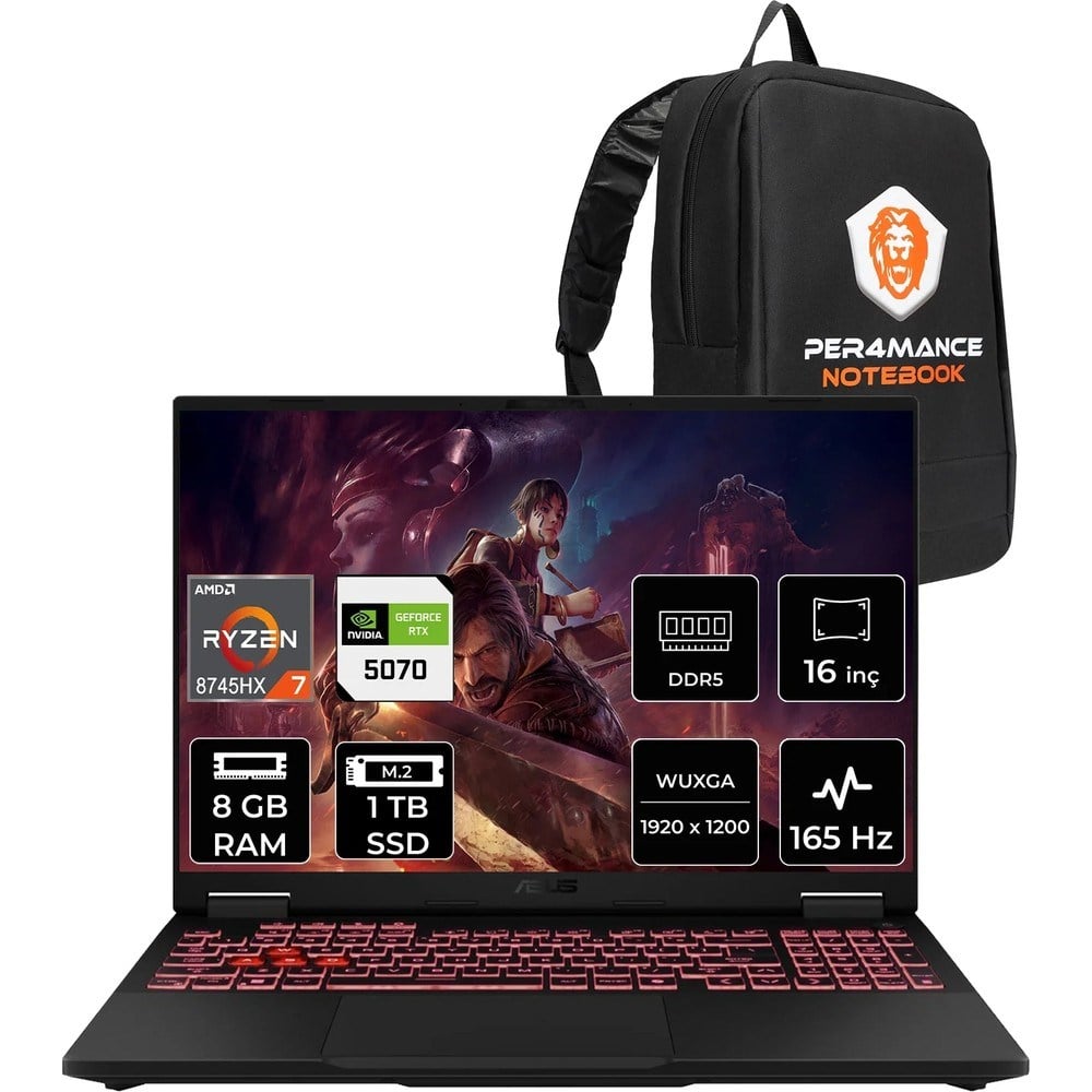 Asus Tuf Gaming A16 Amd Ryzen 7 8745HX Rtx 5070 8gb 115W 8gb Ram 1tb SSD 16