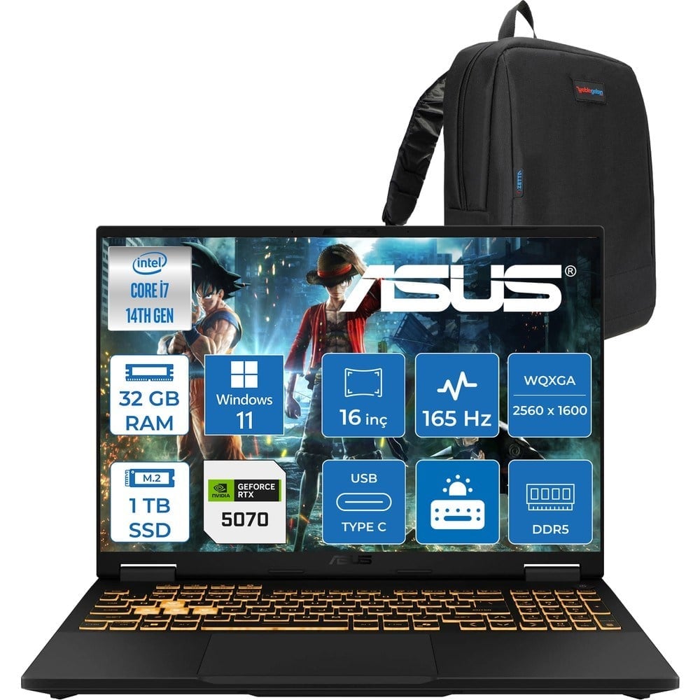 Asus Tuf Gaming F16 FX608JPR 14. Nesil Intel I7-14650HX 32GB Ddr5 1tb SSD 8GB/RTX5070 115W 165Hz 16
