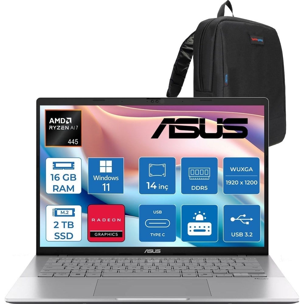 Asus Vivobook M3407GA Amd Ryzen Aı 7 445 Aı 16GB Ddr5 2tb SSD 14.0-Inch, Wuxga (1920 x 1200) OLED 0.2ms 300NITS WIN11PRO Taşınabilir Bilgisayar WSF013P04+ZETTAÇANTA
