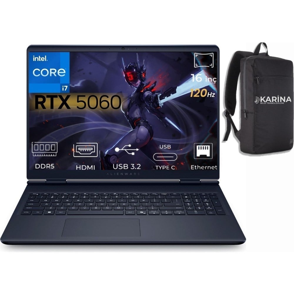 Dell Alienware 16 Aurora Intel Core 7-240H AC16250-C716156W-00 32GB 1tb RTX5060 8gb W11HOME 16 Inç 2k Wqxga 120Hz Wva Gaming Laptop