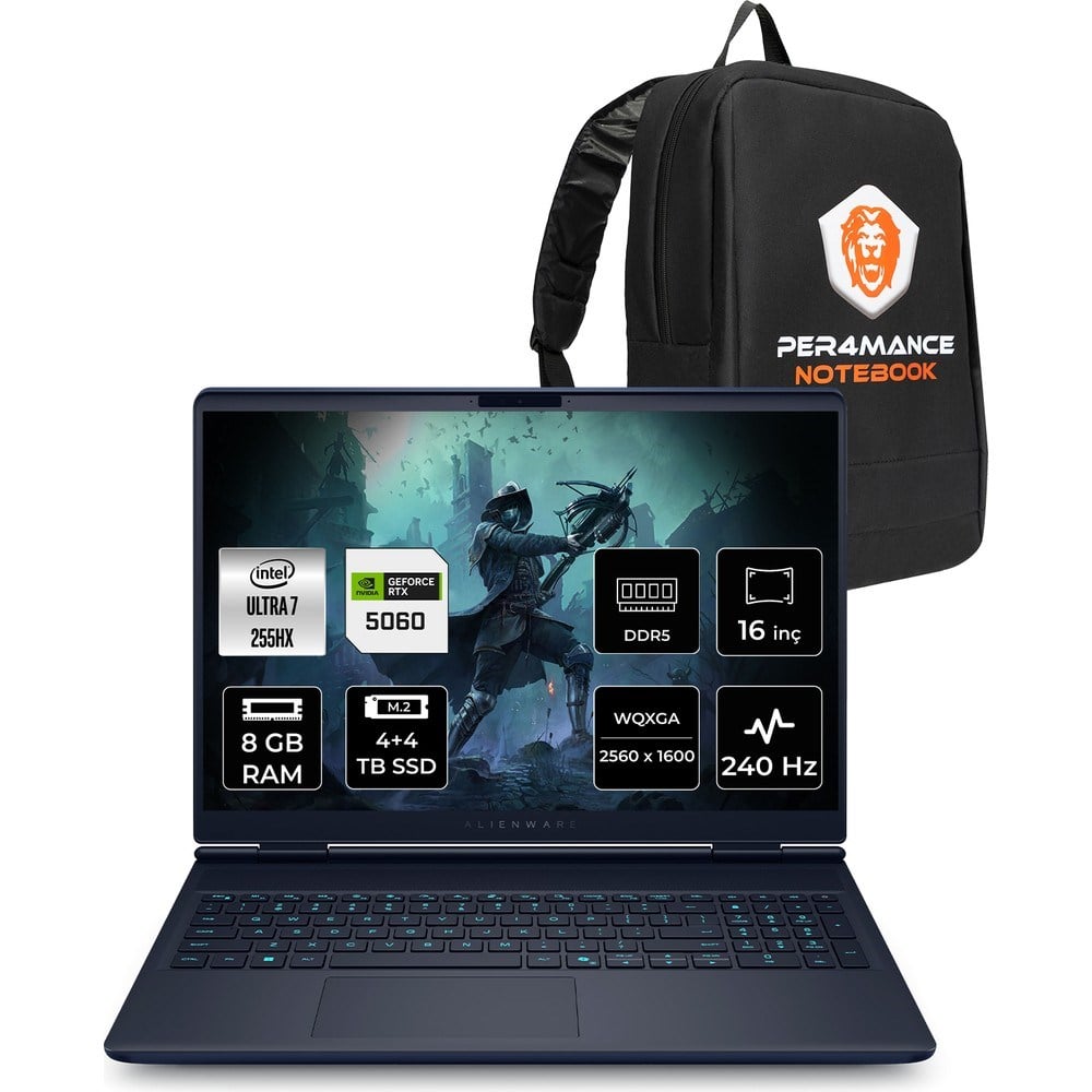 Dell Alienware 16X Aurora Core Ultra 7 255HX RTX 5060 8GB Gaming Laptop 8GB RAM 4TB SSD 16