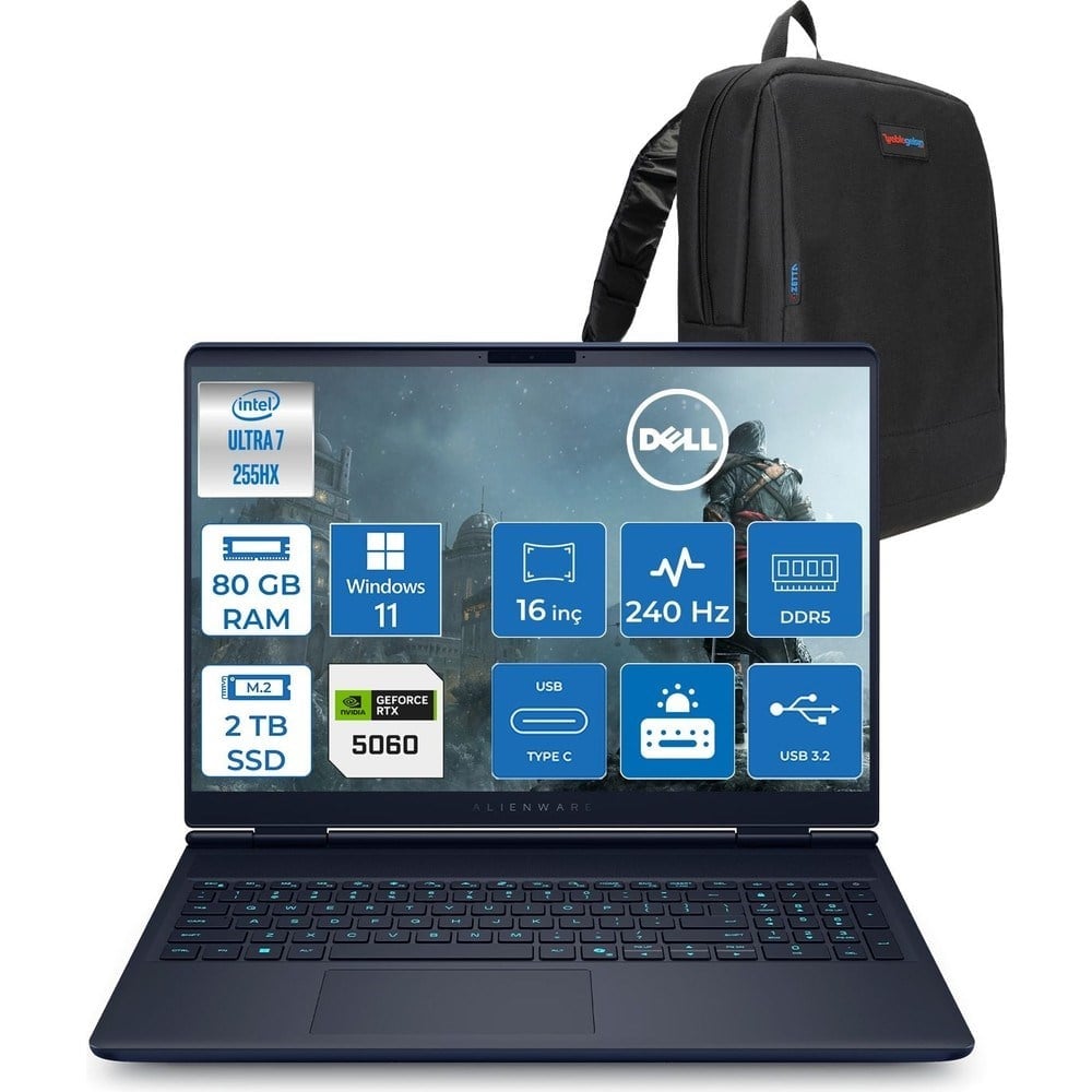 Dell Alienware 16X Aurora Core Ultra 7 255HX Aı 80GB 2tb SSD 8GB/RTX5060 Gddr7 115W 16