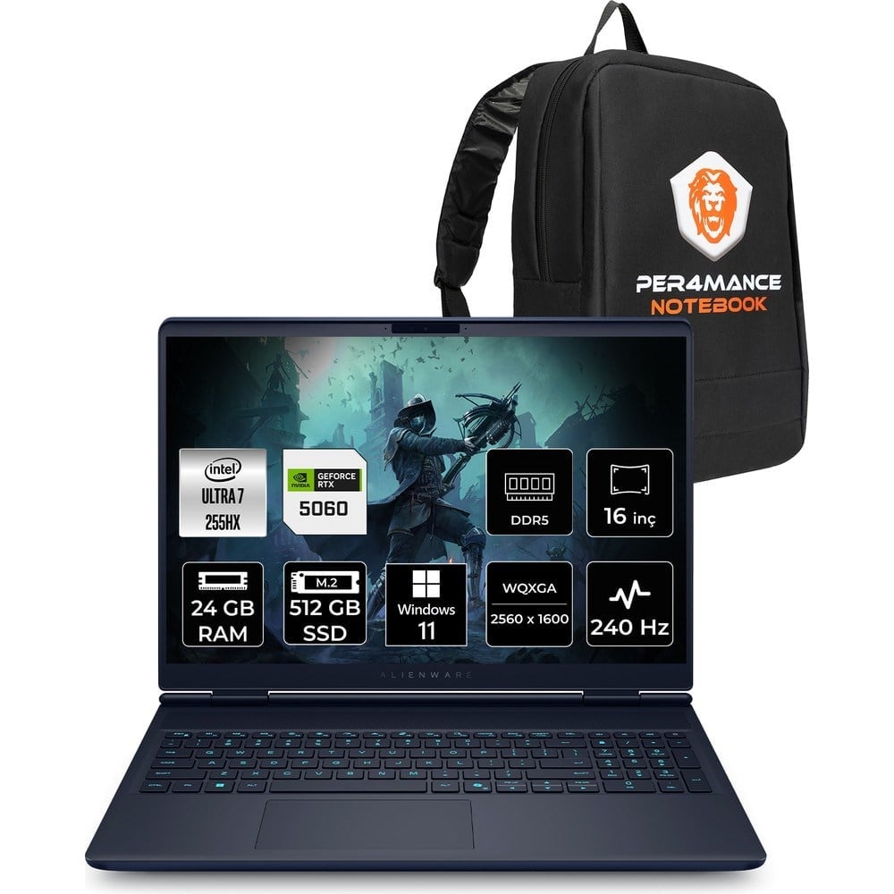 Dell Alienware 16X Aurora Core Ultra 7 255HX RTX 5060 8GB Gaming Laptop 24GB RAM 512GB SSD 16