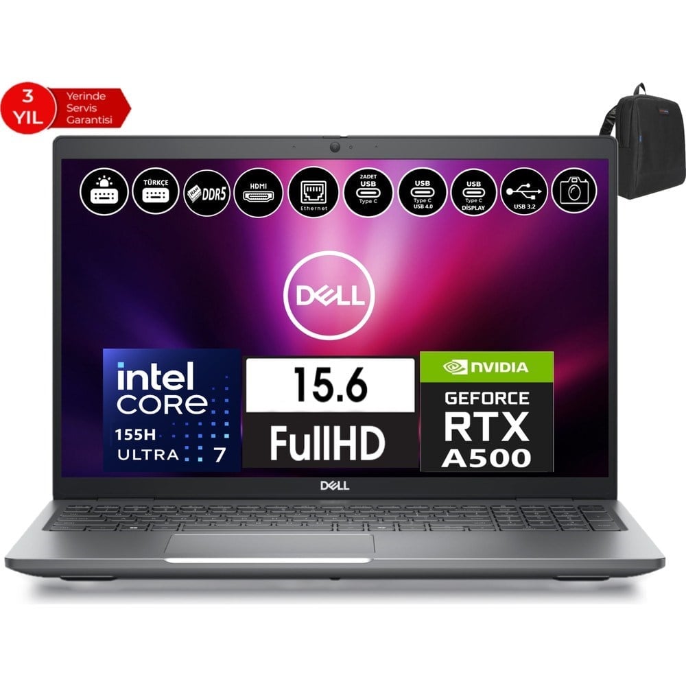 Dell Precısıon M3591 Intel Ultra 7-155H Vpro 96GB 2tb SSD RTXA500 4gb 15.6