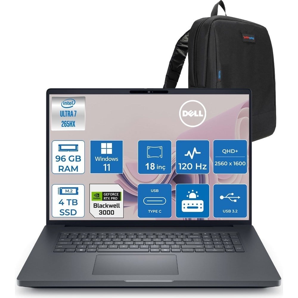 Dell Pro Max 18 Plus Intel Core Ultra 7 265HX 96GB Ddr5 4tb SSD Rtx Pro 3000 Blackwell 12GB Windows 11 Pro 18